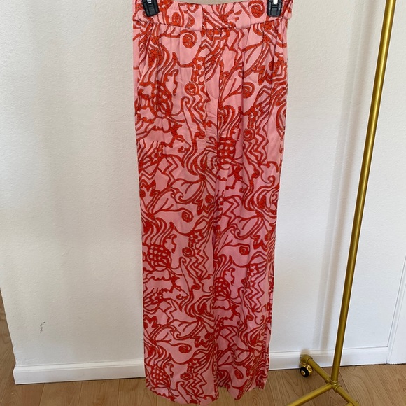 Alexis silk pants, pink and red, high rise straight - Picture 2 of 3